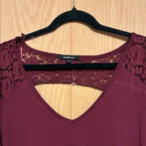 Ambiance Maroon Lace Sleeve Top
